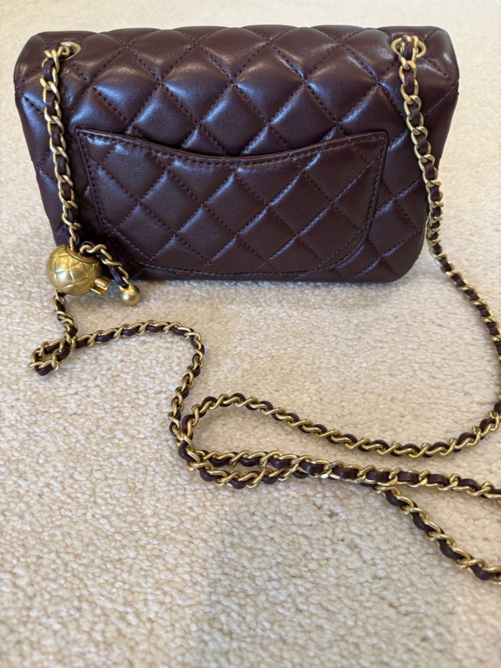 CHANEL Lambskin Quilted Mini Rectangular Flap Bag in Burgundy - Picture 3 of 6